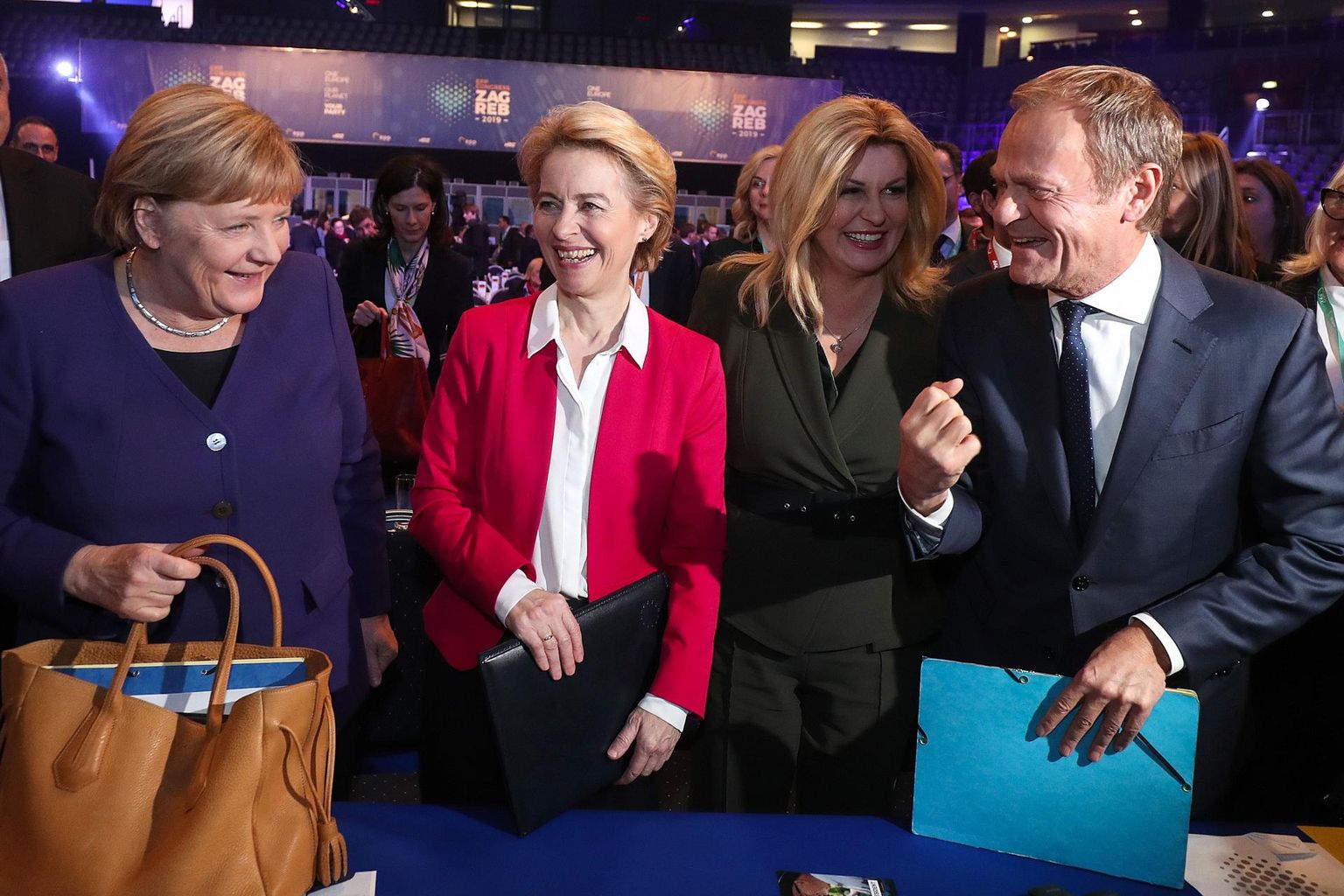 Paremtsenter Zagrebis: Saksa kantsler Angela Merkel, Euroopa Komisjoni uus juht Ursula von der Leyen, Horvaatia riigipea Kolinda Grabar-Kitarović ja EPP parteipere uus juht Donald Tusk.