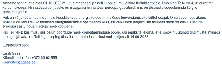 Eesti Gaasi tänane teade. 