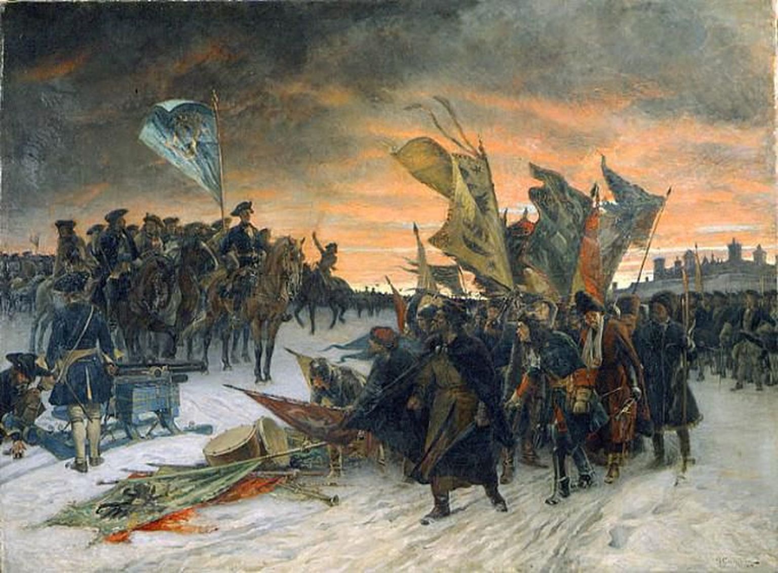Rootslaste võit Narva all 1700. aastal. Gustaf Cederströmi maal aastast 1910.