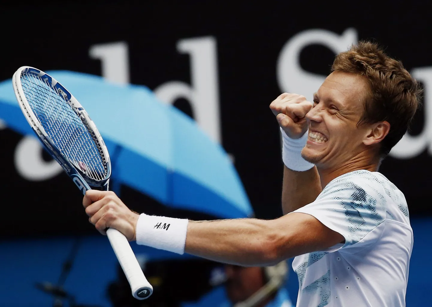 Tomas Berdych rõõmustamas Rafael Nadali alistamise üle.