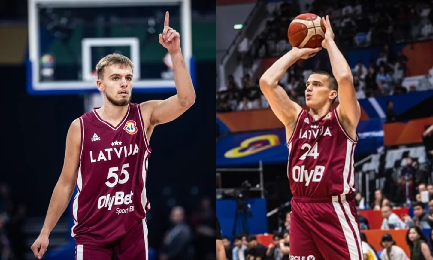 Latvijas basketbolisti Artūrs Žagars un Andrejs Gražulis