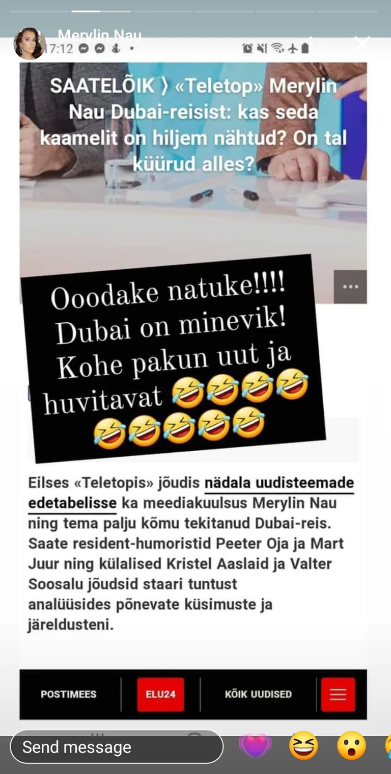 Merylin Nau õrritas sõpru ja tuttavaid pommuudisega.