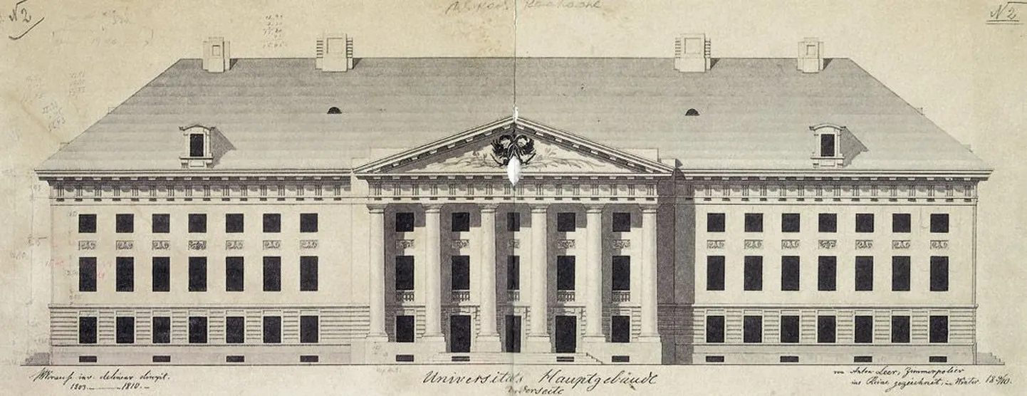 Krause-aegne joonis Tartu Ülikooli peahoonest aastaist 1809/1810.