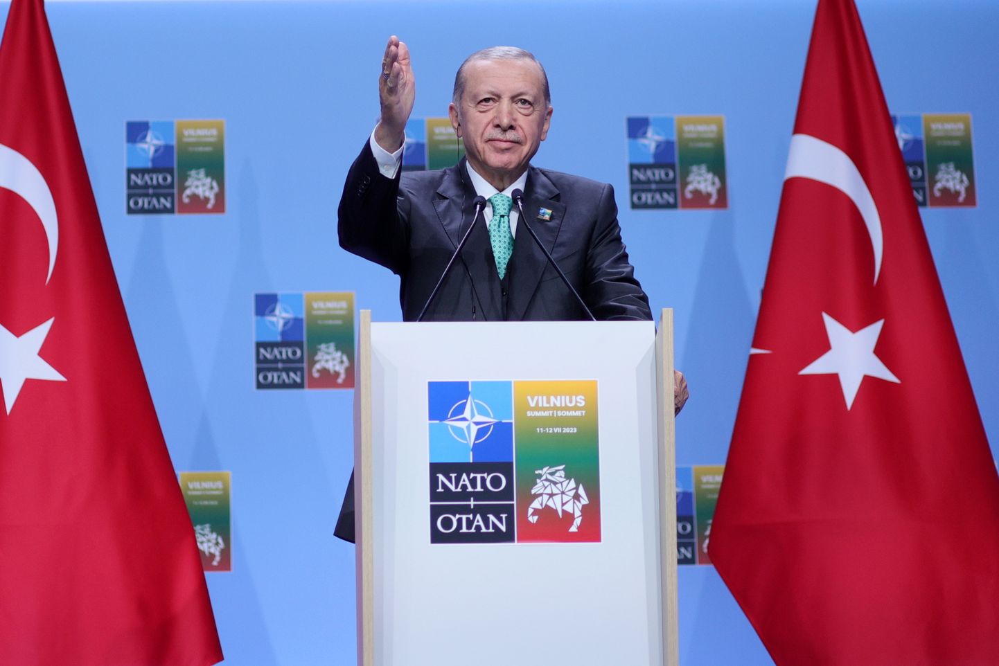 Türgi president Recep Tayyip Erdoğan pressikonverentsil NATO tippkohtumisel Vilniuses 12. juulil 2023. aastal.