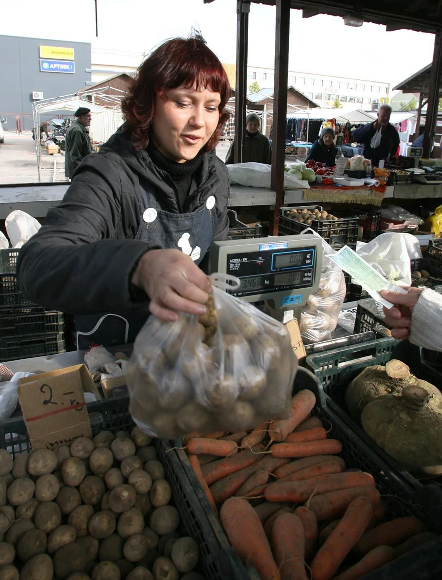 Kolmapäeval pakkus Viljandi turul kartuleid pool tosinat müüjat, üks nendest oli Heleri Järvpõld, Pakasaare talu perenaine Olustverest.