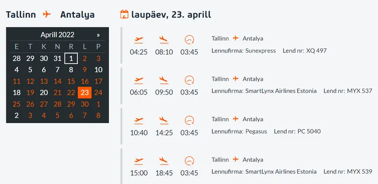 Lennud Antalyasse on hetkeseisuga sõiduplaanis kõigil punastel päevadel.