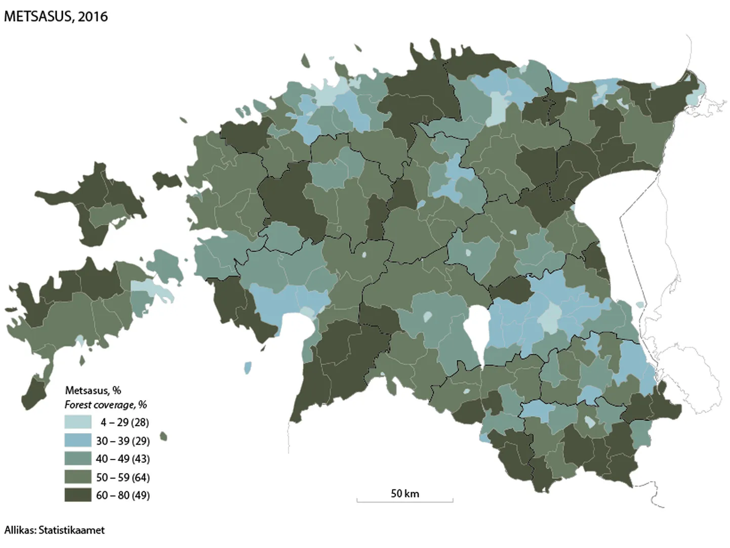 Eesti kaetuvus metsadega.