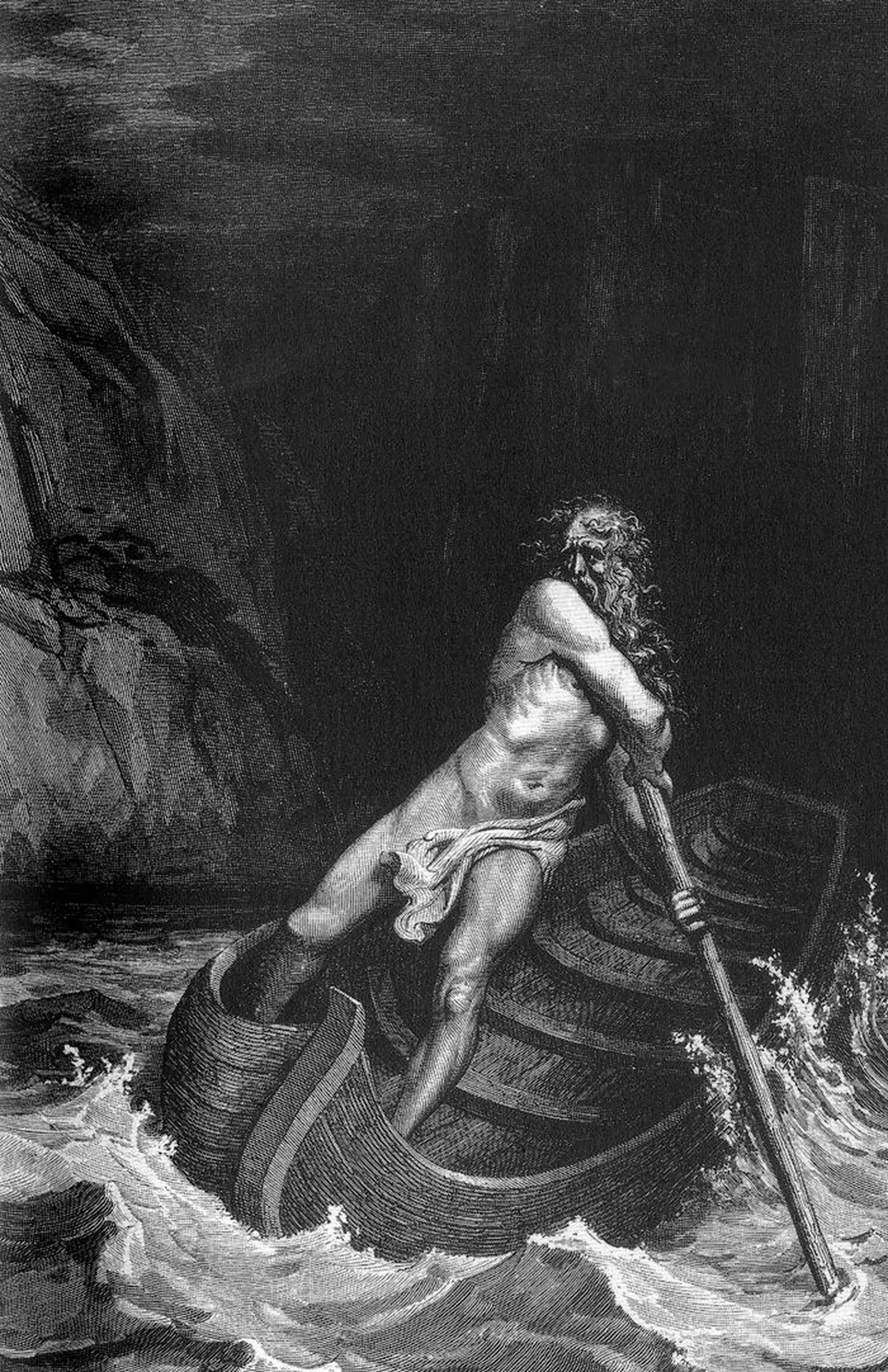 Paadimees Charoni saabumine. Gustave Doré illustratsioon  «Põrgu» III laulule.