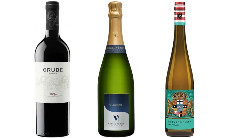 Orube Crianza Tinto, Champagne L´Illustre Brut, Marcel Vezien, Prinz von Hessen Riesling Classic