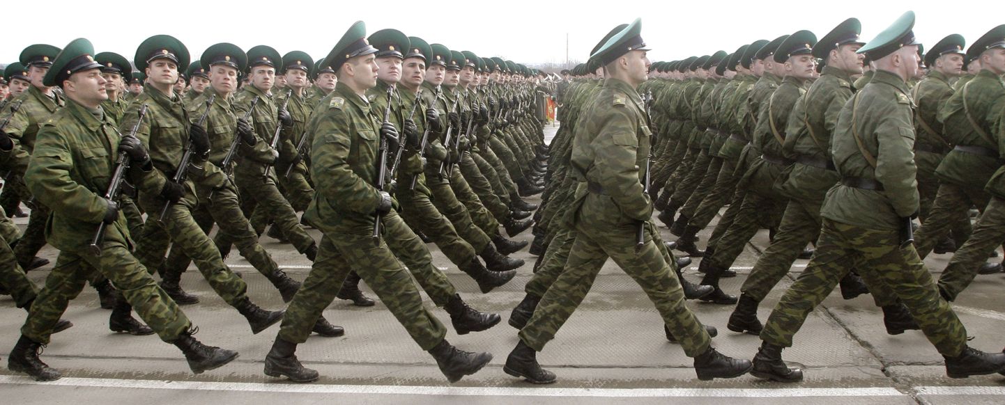 Vene sõdurid 9. mai paraadi proovis Moskva lähistel Alabinos 24. aprillil.
