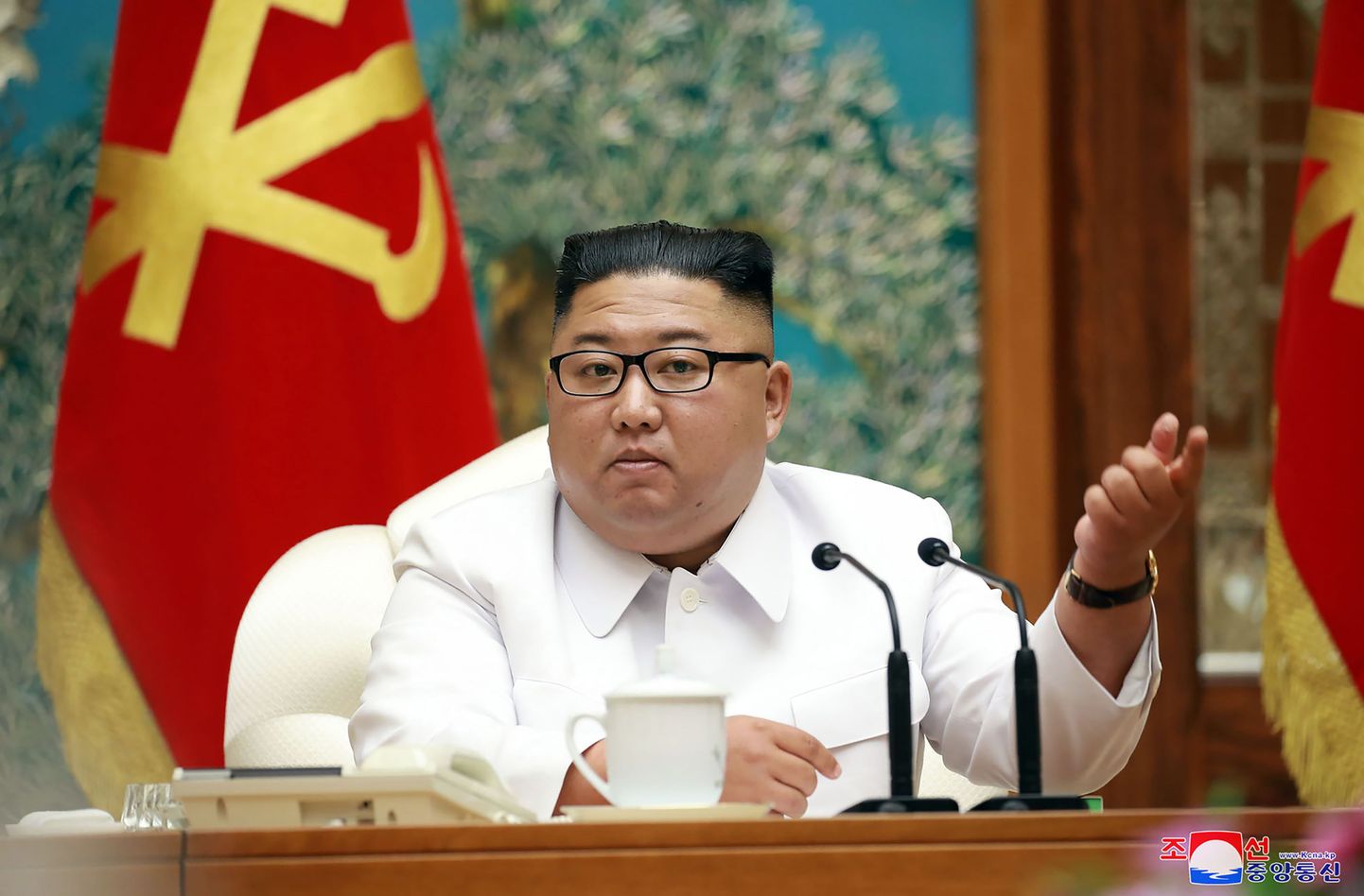 Kim Jong-un Töölispartei poliitbüroo erakorralisel istungil.
