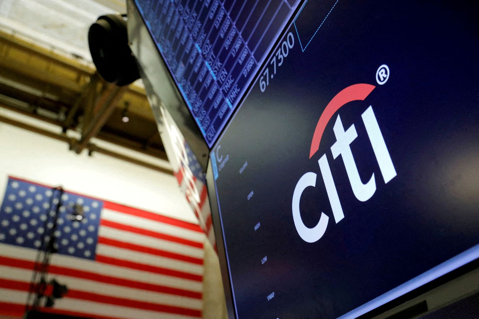 Citibanki logo New Yorgi aktsiabörsil 3. augustil 2021. Suurpank on kuulus oma prohmakate poolest.