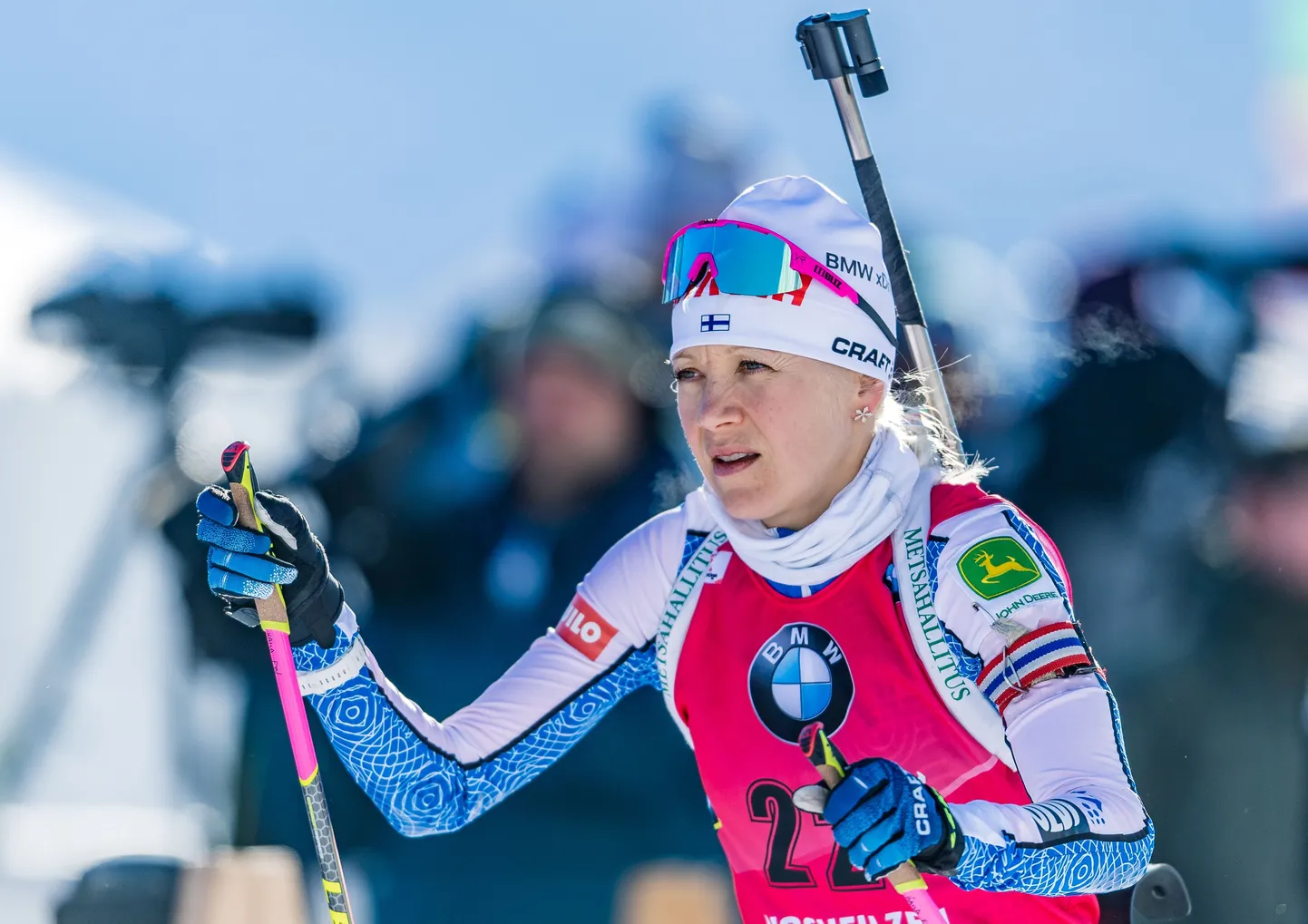 Kaisa Makarainen of Finland competes in the women's sprint event at the IBU Biathlon World Cup in Hochfilzen, Austria, on December 13, 2018. (Photo by Stefan ADELSBERGER / various sources / AFP) / Austria OUT