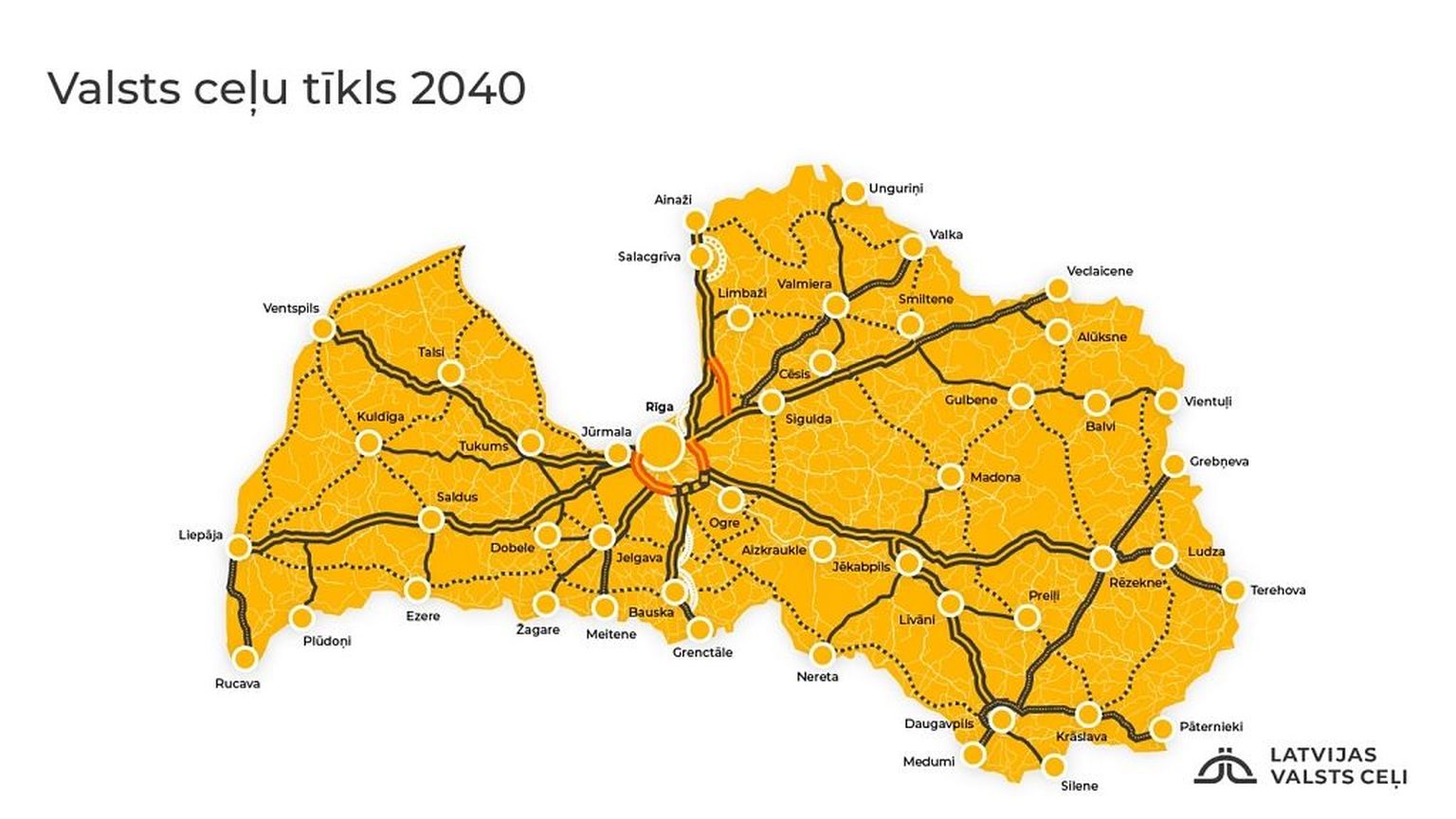 Läti riiklikud maanteed 2040. aastaks.