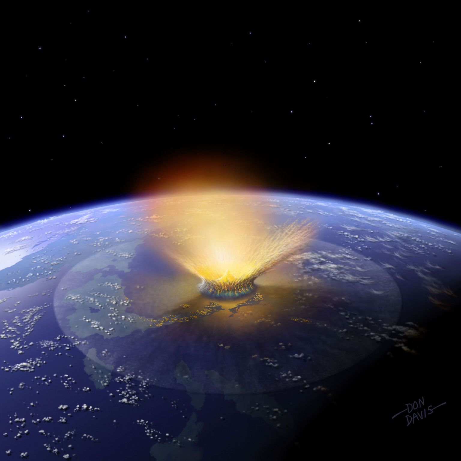 Arvutijoonistus asteroidi langemisest Maale