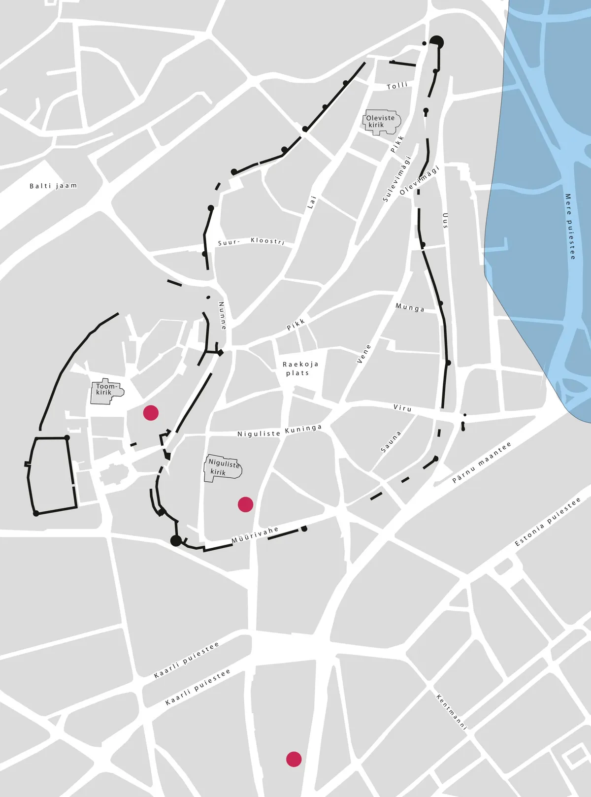 Lübecki päritolu keraamika leiukohad Tallinnas.