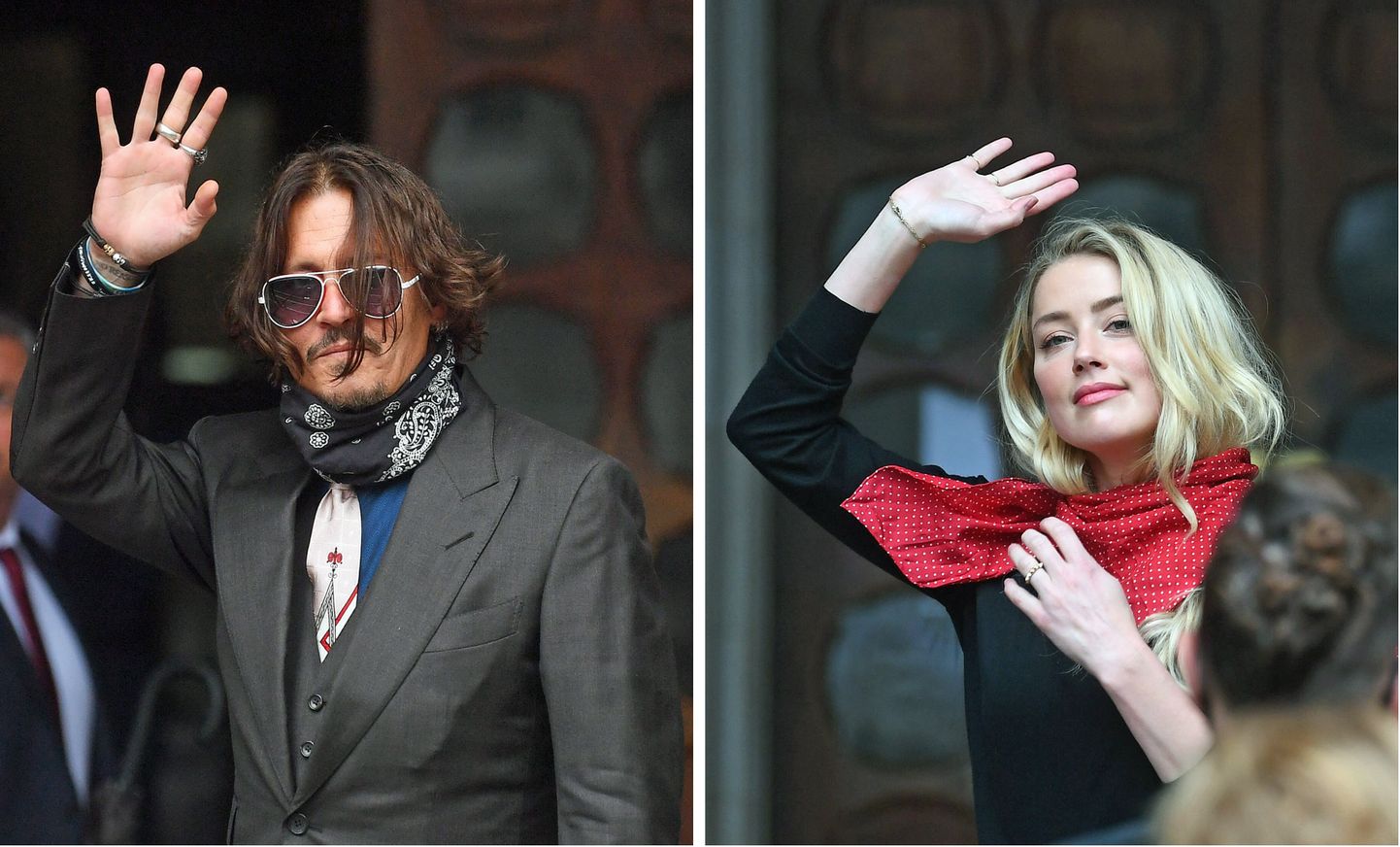 Johnny Depp ja Amber Heard väljumas kohtust.