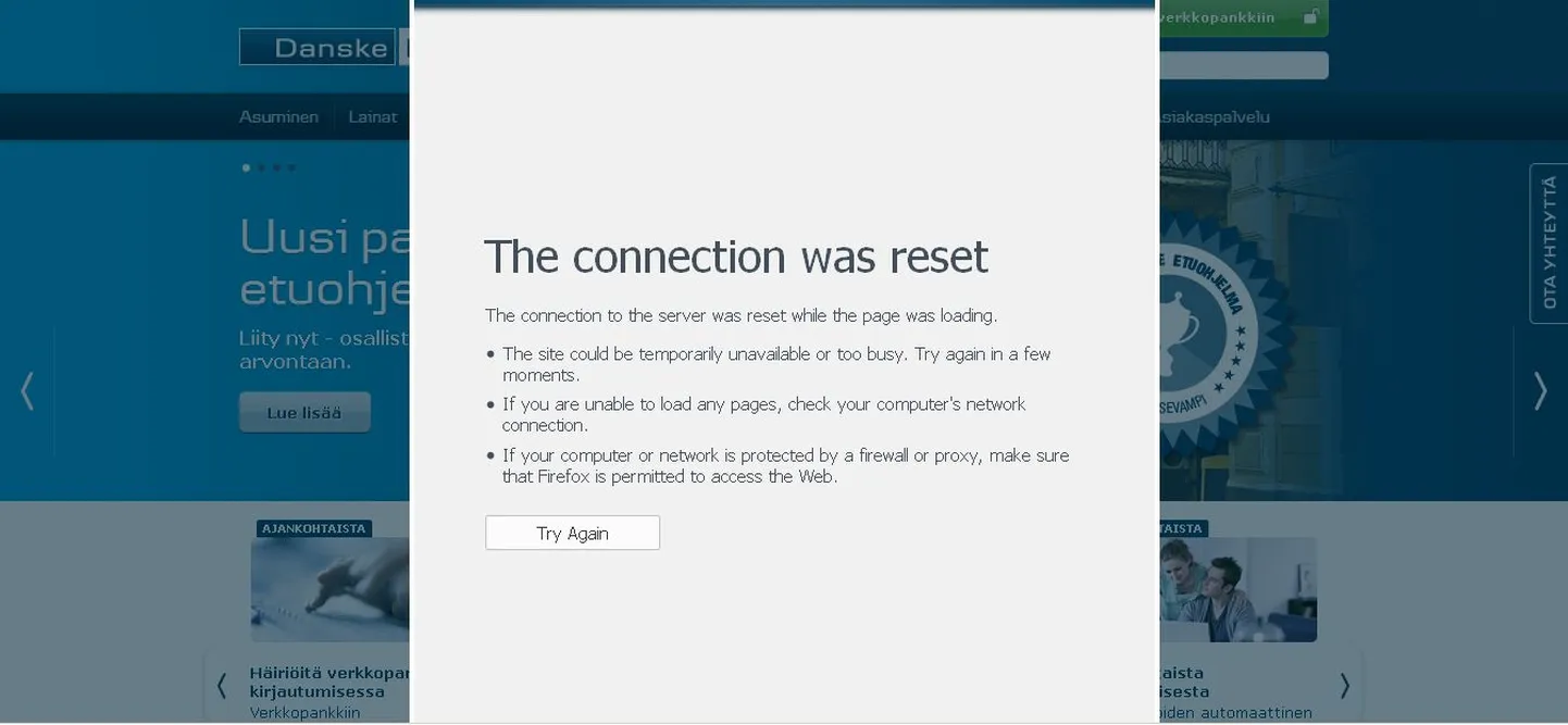 Soome Danske internetipangaga ei õnnestu küberründe tõttu ühendust saada.