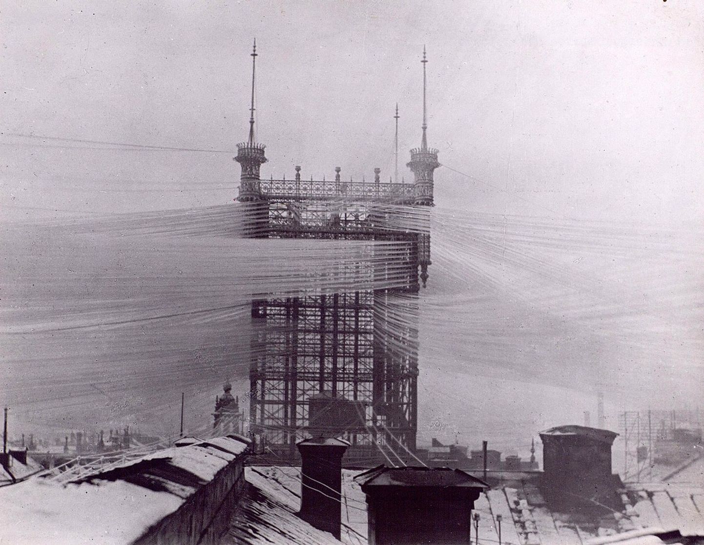 Stokholmas telefonu centrāles tornis 19. gadsimta beigās.