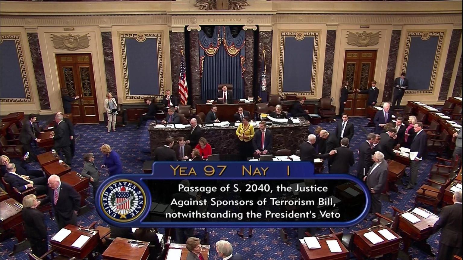 USA senatis pooldas riigipea veto tühistamist 97 ja vastu oli üks senaator.