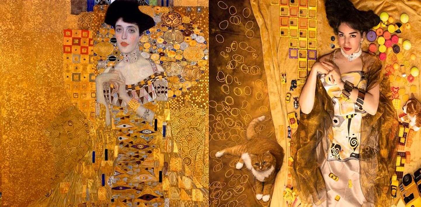 Слева-"портрет Адели Блох-Бауэр" Густава Климта, 1907г.. Авторы картины 2020: Татьяна Гориловски с дочерь Анна