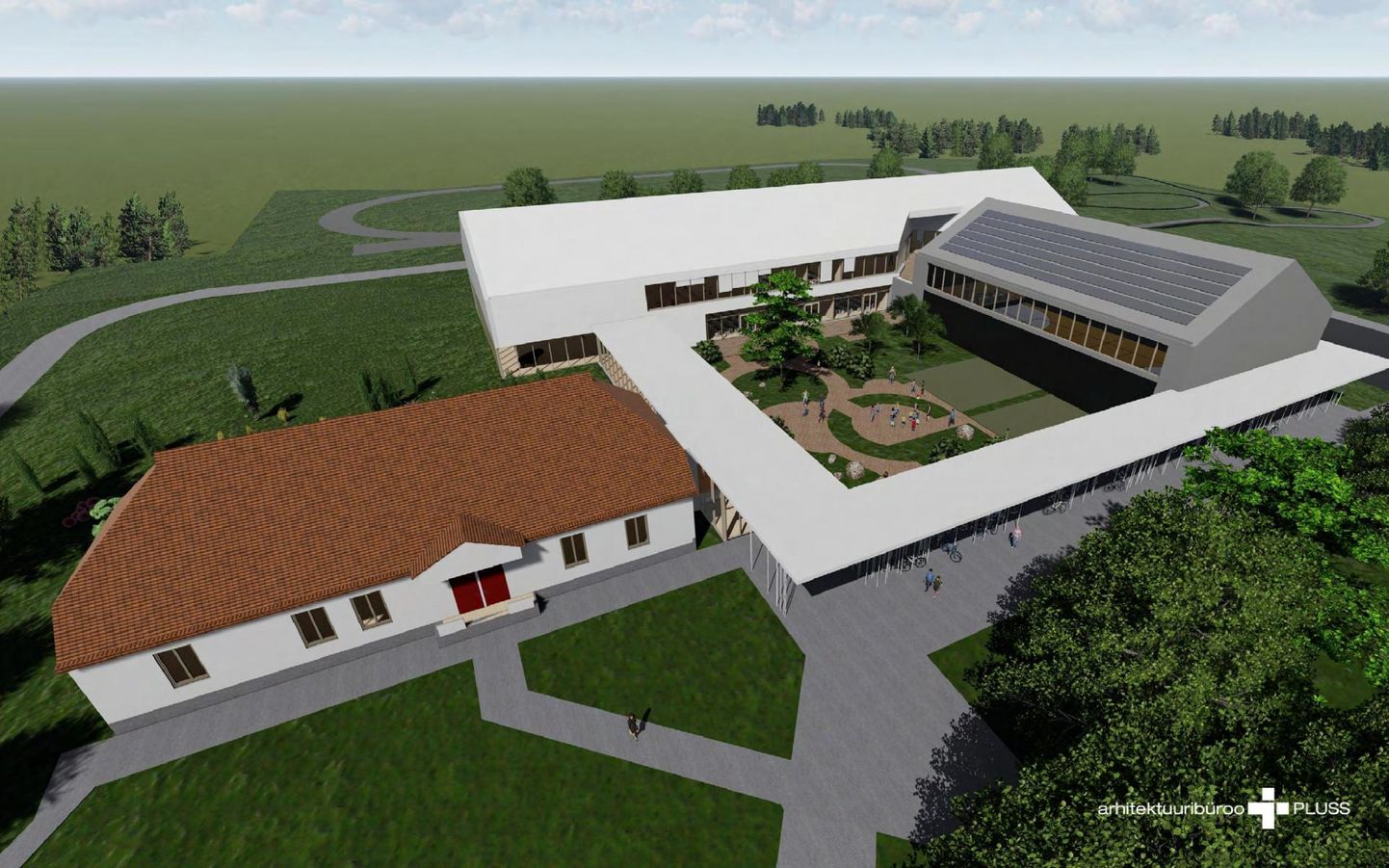 2022. aastal õppetööks avatava Haljala uue koolimaja eskiisprojekt.
