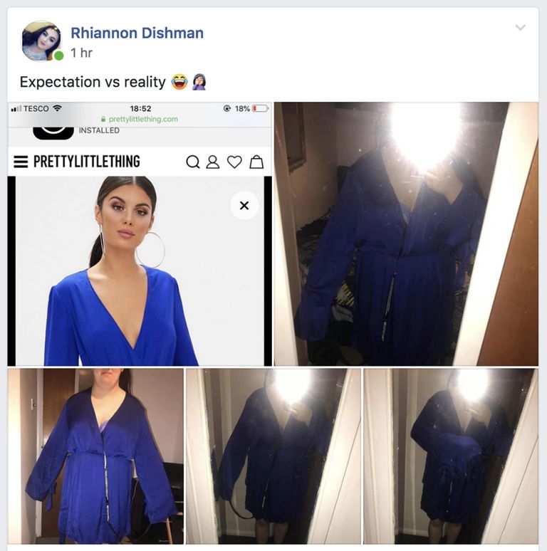 Rhiannon Dishman tellis internetipoest Pretty Little Thing elektrisinise kleidi, mis nägi pildi peal palju parem välja. 