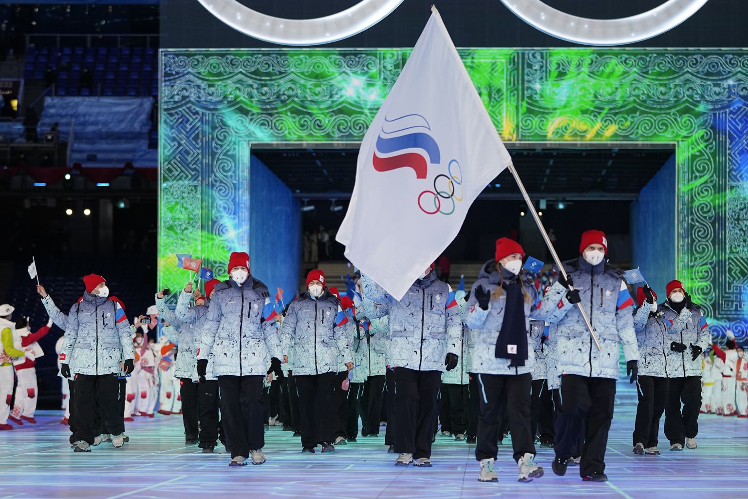 Venemaa sportlased Pekingi olümpiamängude avatseremoonial.