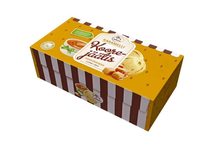 Karamelli-koorejäätis iirisega.