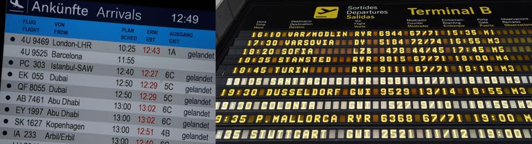 Lennuplaanid Düsseldorfi lennujaamas, kuhu lennukit oodati ja Barcelona lennujaamas, kust lennuk õhku tõusis.
