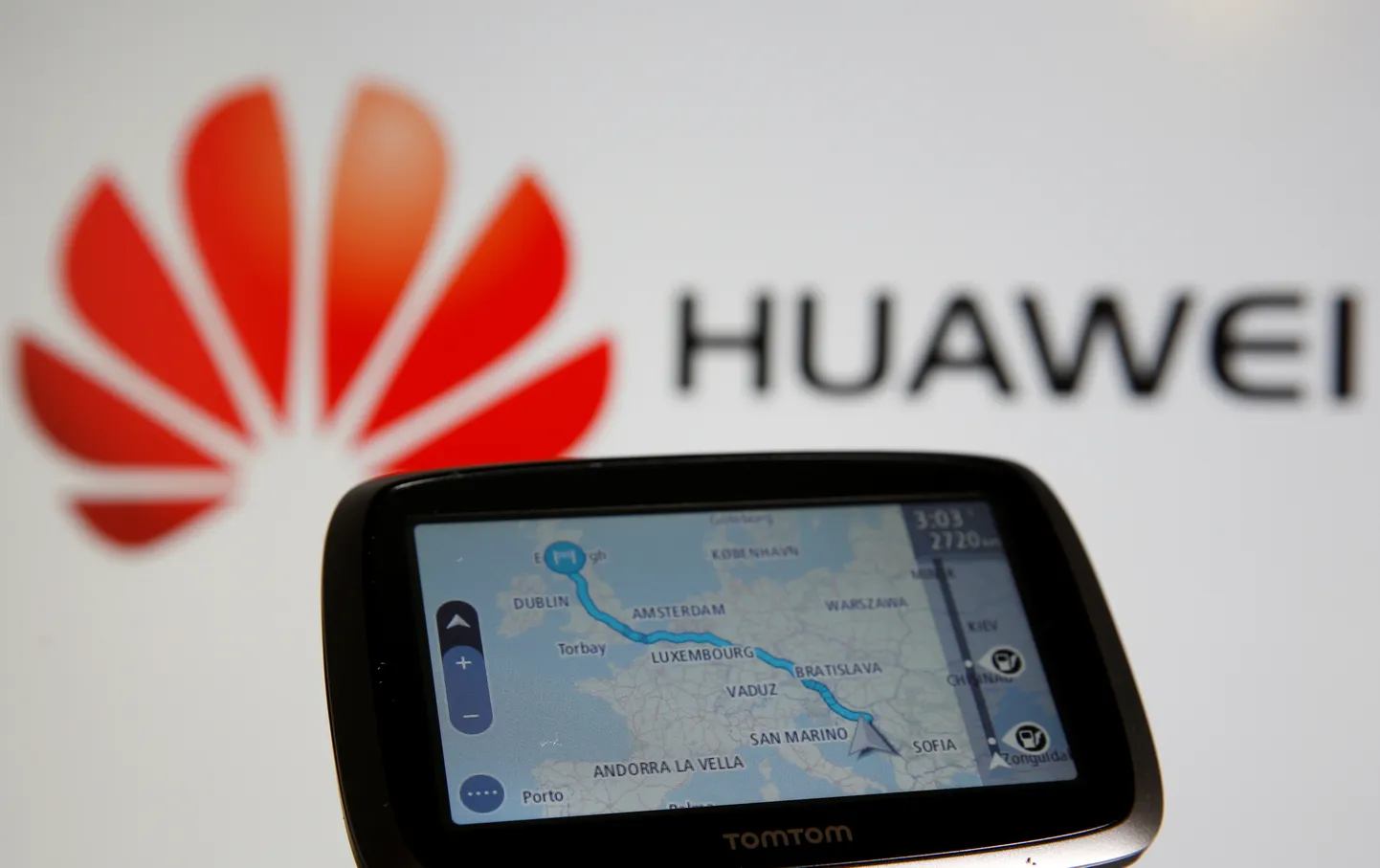 TomTom navigatsioonilahendus ja Huawei logo