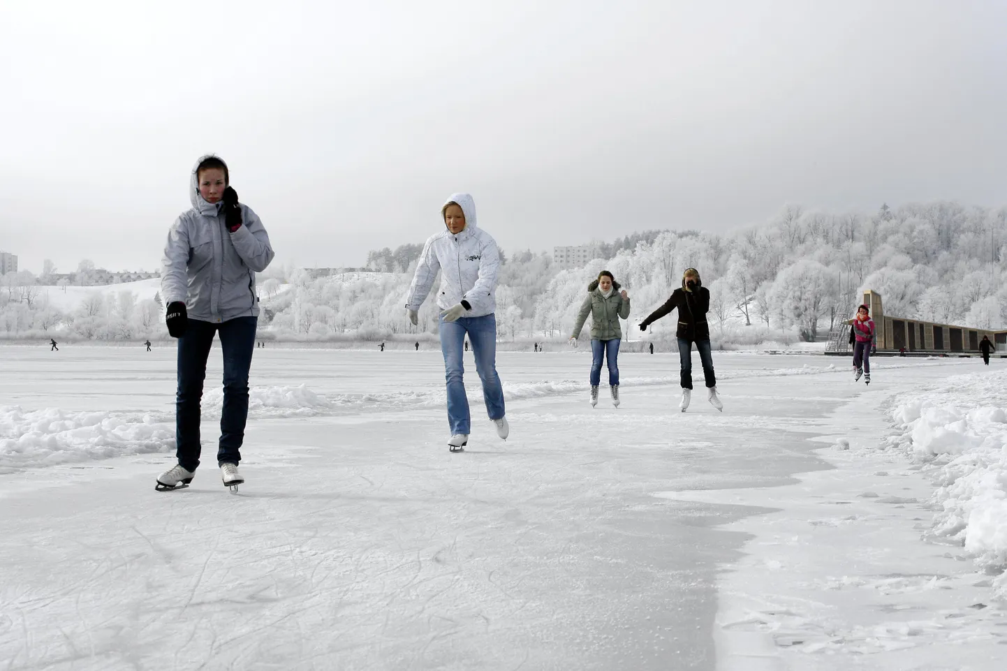 Uisutajad Viljandi järvel.