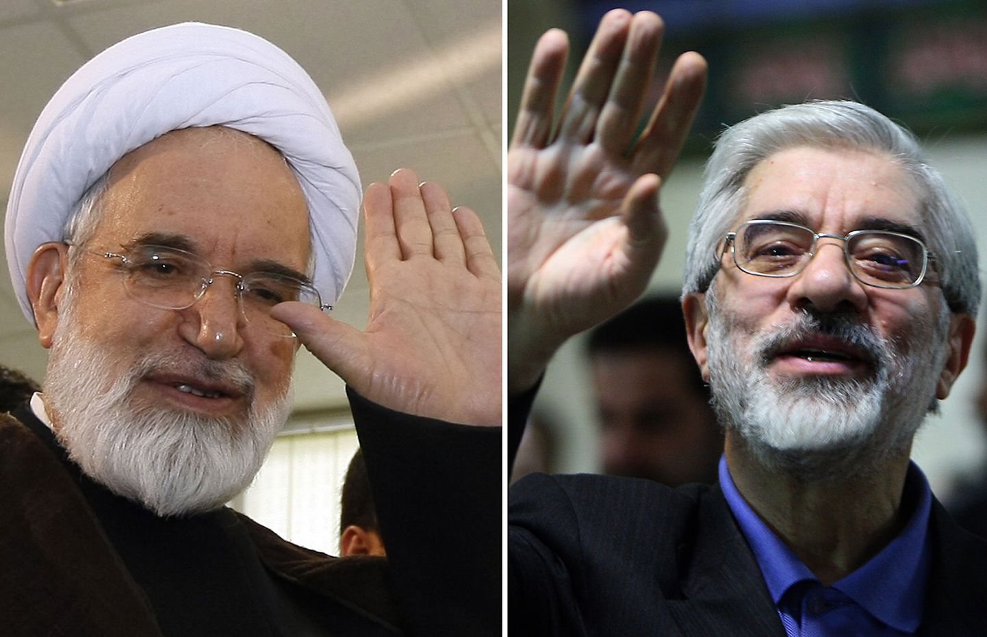 Varasem parlamendi spiiker Mehdi Karroubi (vasakul) ja varasem Iraani peaminister Mir Hossein Mousavi.