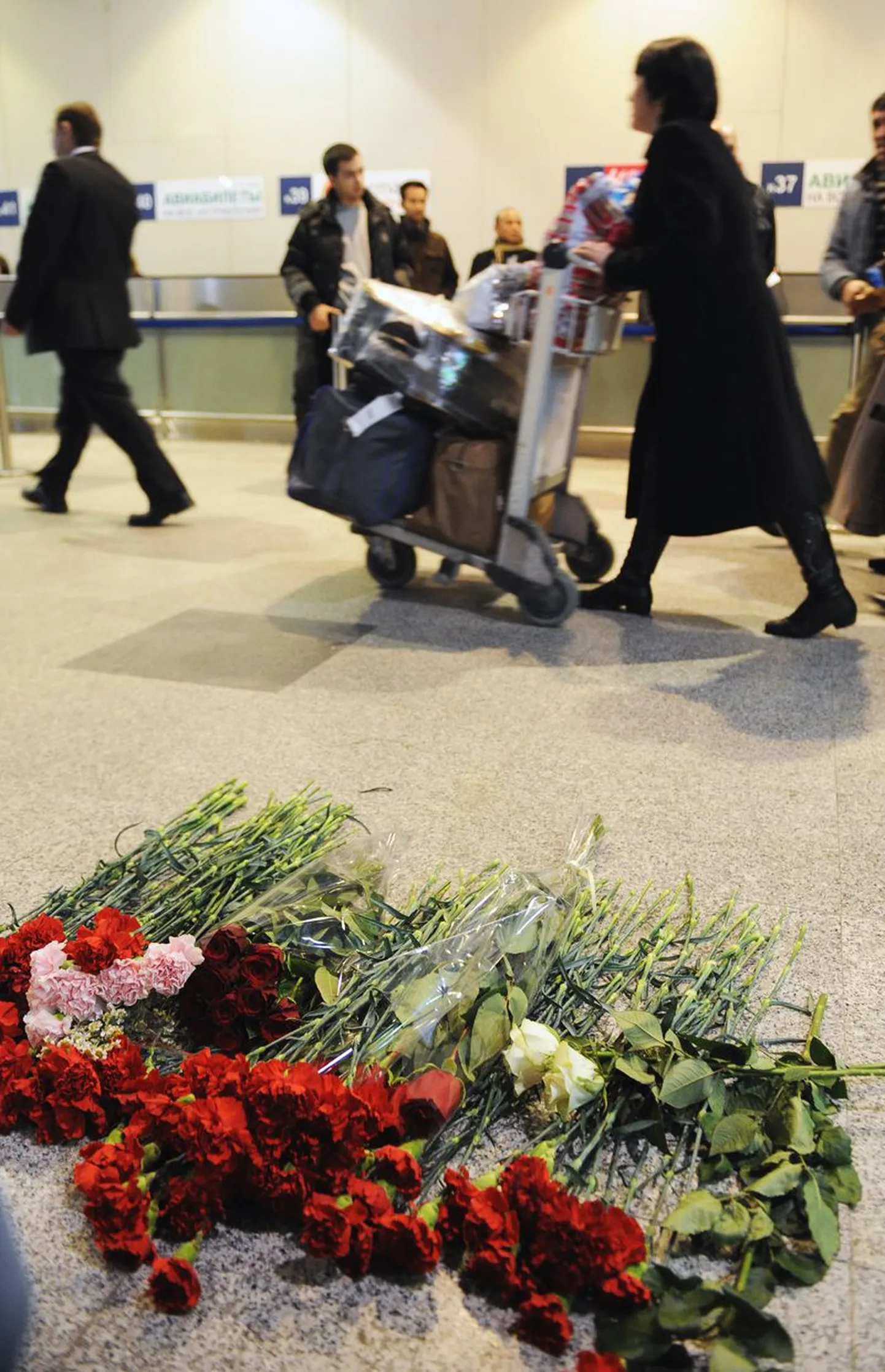 Terrorirünnaku ohvreid meenutati Domodedovos lilledega.