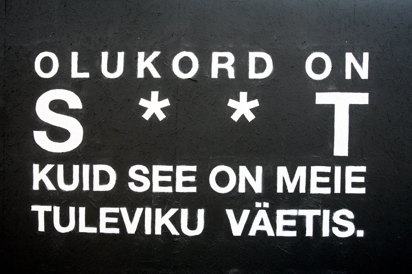 Kunstitudengite arvamus EKA uue hoone rajamise kohta. Selline kaunistus on kooli krunti ümbritseval plangul.