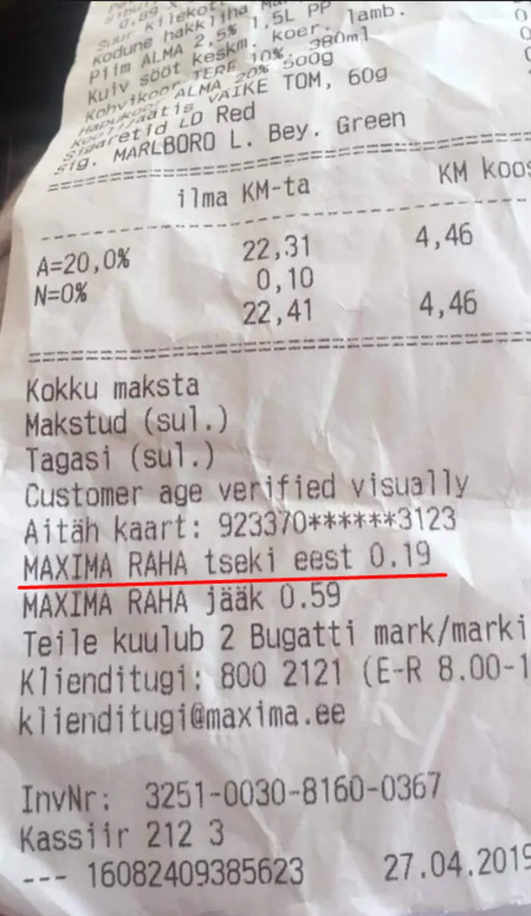 Maxima ostutšekk
