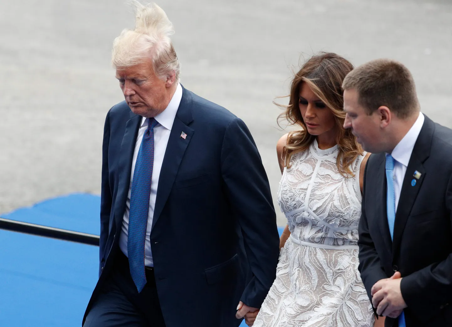 Президент США Дональд Трамп с супругой Меланией и Юри Ратас.