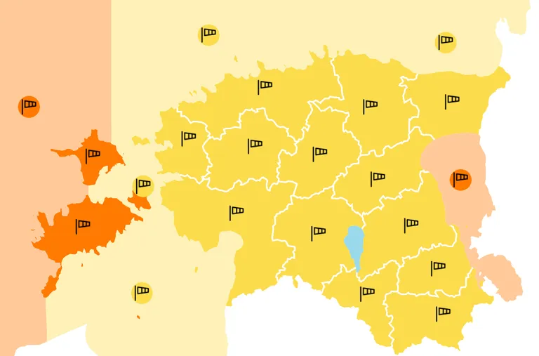 Kui Mandri-Eestis on ilm esimese taseme hoiatuse vääriline, siis Lääne-Eesti saartele anti teise taseme hoiatus.