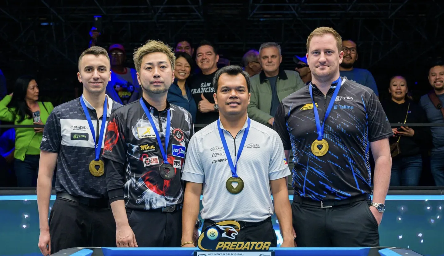 Tänavu peeti piljardi MM Las Vegases. Vasakult: Fedor Gorst, Naoyuki Oi, Carlo Biado, Denis Grabe.