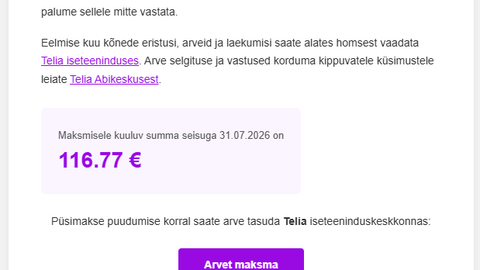 Ettevaatust: Telia nimel saadetakse petuarveid