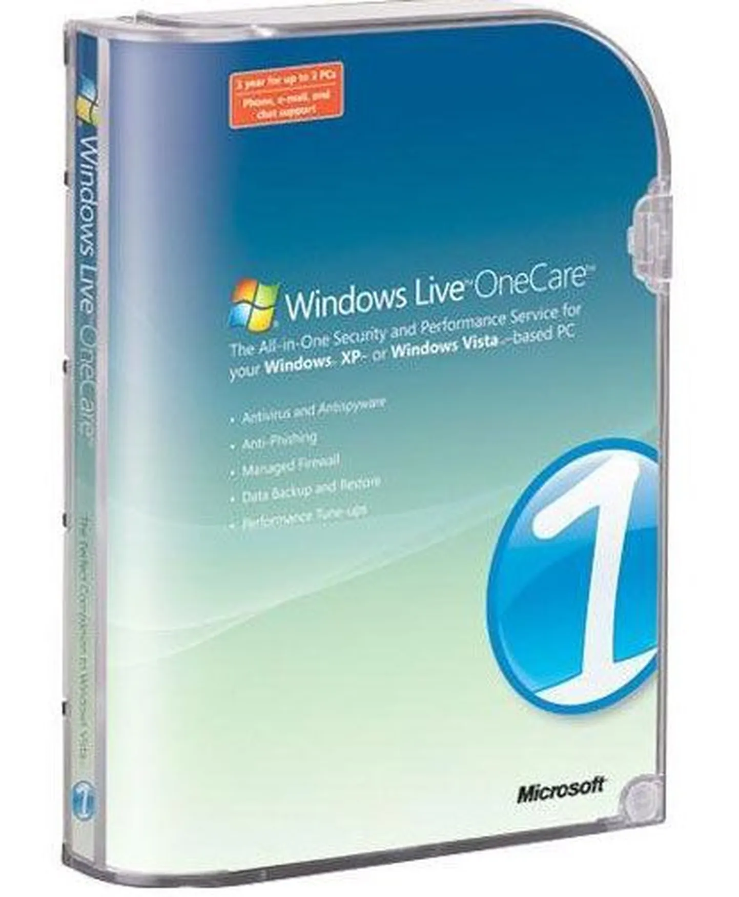 Microsoft vahetab tasulise viirustõrjeprogrammi Onecare tasuta tarkvara vastu. Pildil Onecare`i pakend.