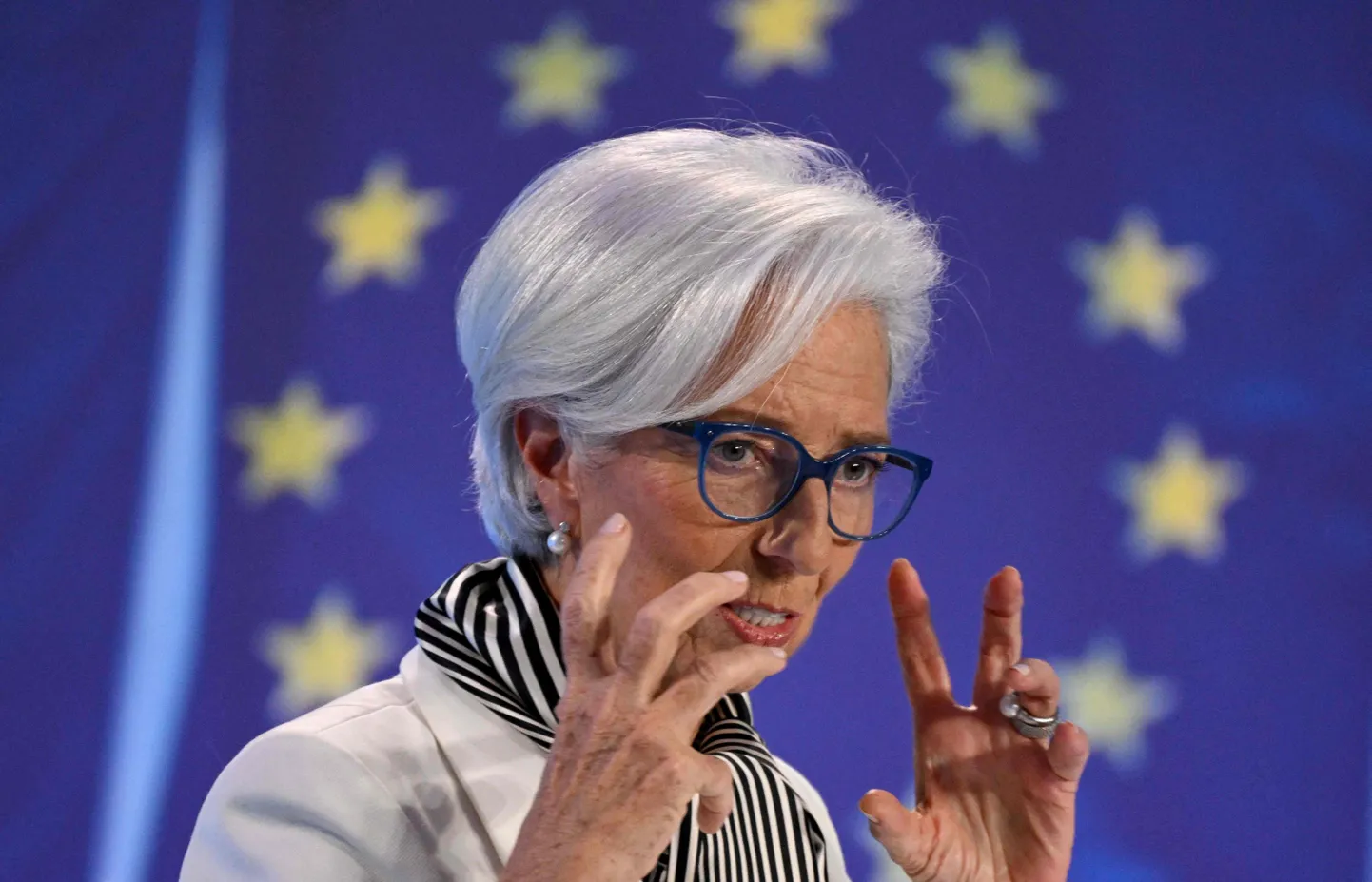 President of the European Central Bank (ECB) Christine Lagarde addresses a press conference following the meeting of the governing council of the ECB in Frankfurt am Main, western Germany, on January 25, 2024. The European Central Bank left its key interest rates unchanged again and said they would stay "at sufficiently restrictive levels for as long as necessary" to return inflation to target. (Photo by Kirill KUDRYAVTSEV / AFP)