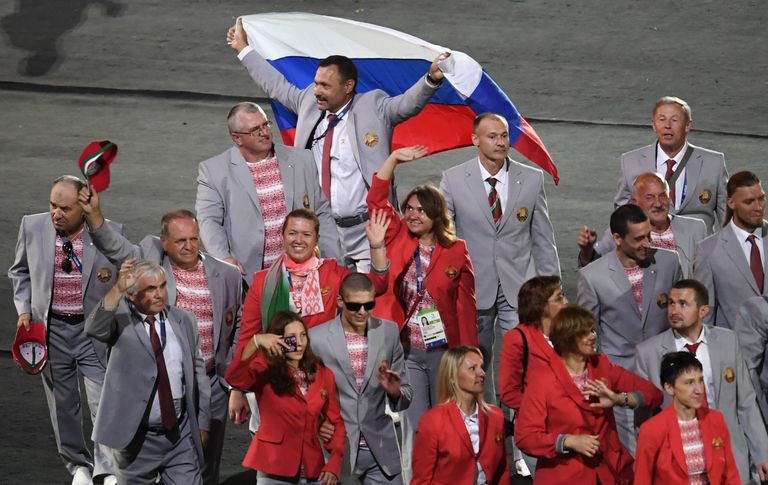 Valgevene koondis sammus paraolümpia avatseremooniale Venemaa lipuga. / Scanpix