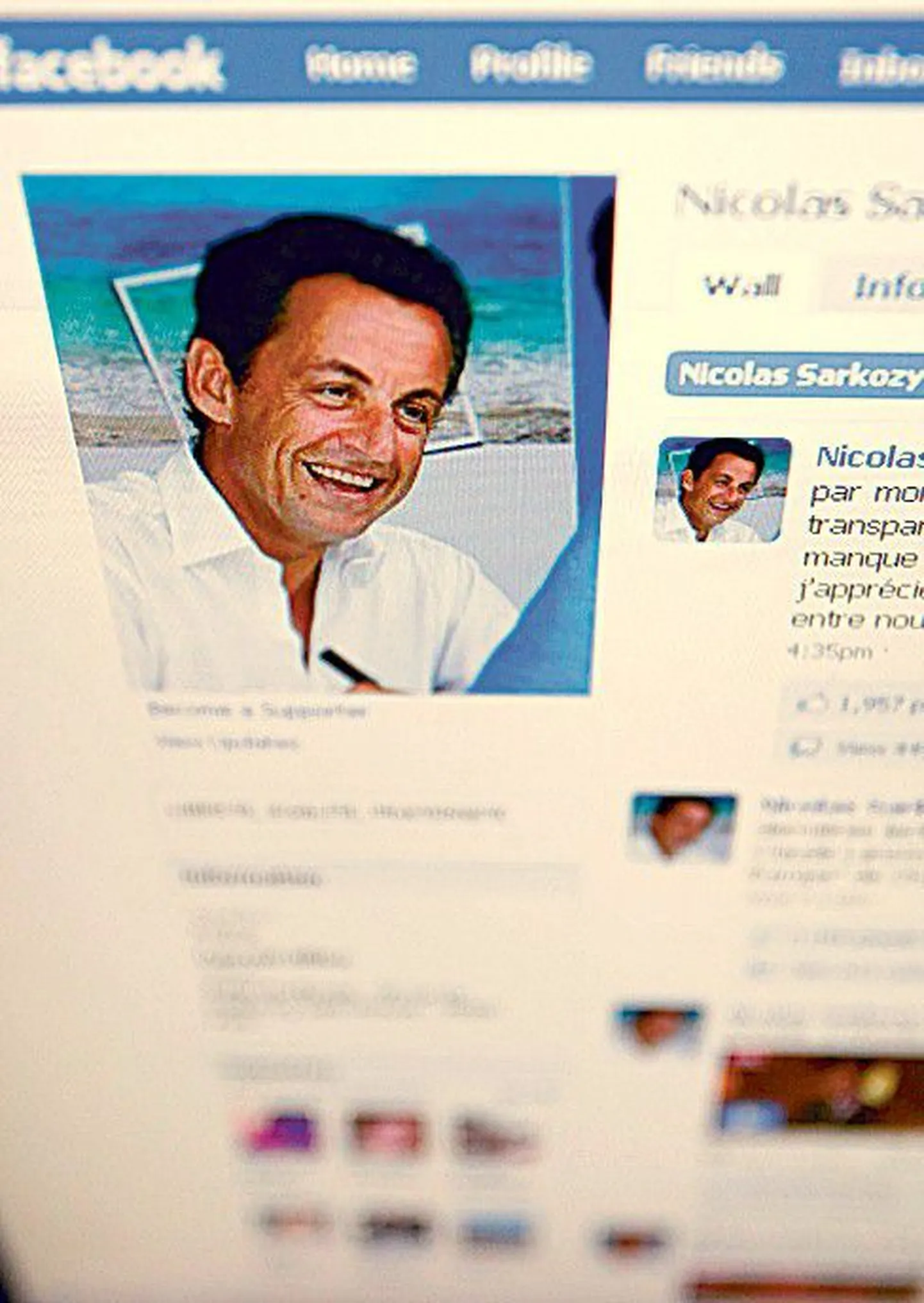 Facebookis on oma lehekülg ka Prantsusmaa presidendil Nicolas Sarkozyl.