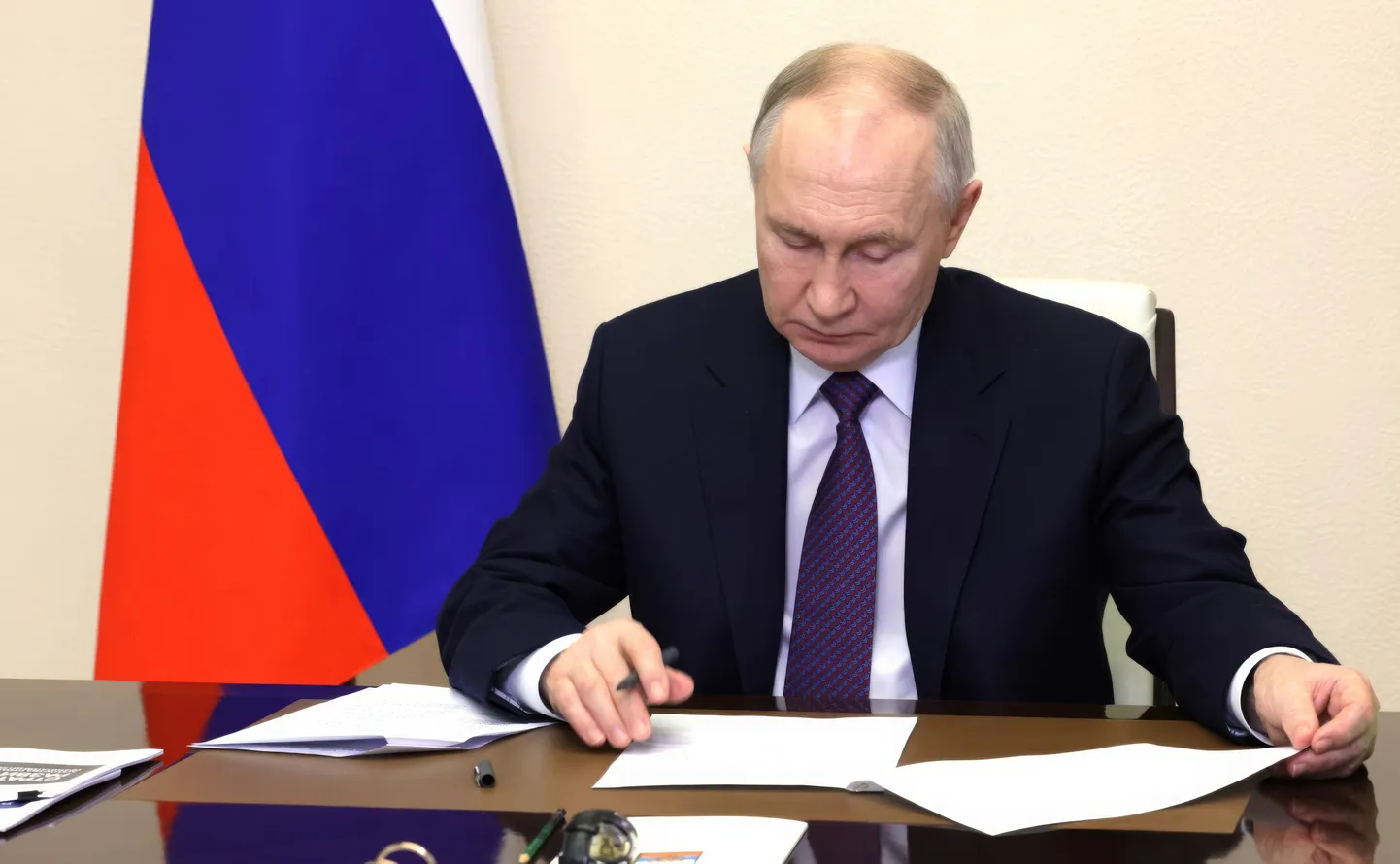 Venemaa president Vladimir Putin juhatamas videokonverentsi oma Novo-Ogarjovo residentsist 23. jaanuaril 2025.