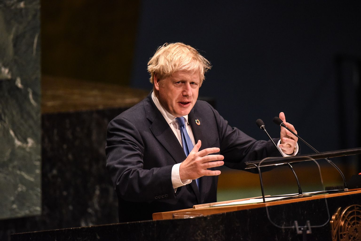 Briti peaminister Boris Johnson teisipäeval New Yorgis ÜRO Peaassambleel kõnet pidamas.