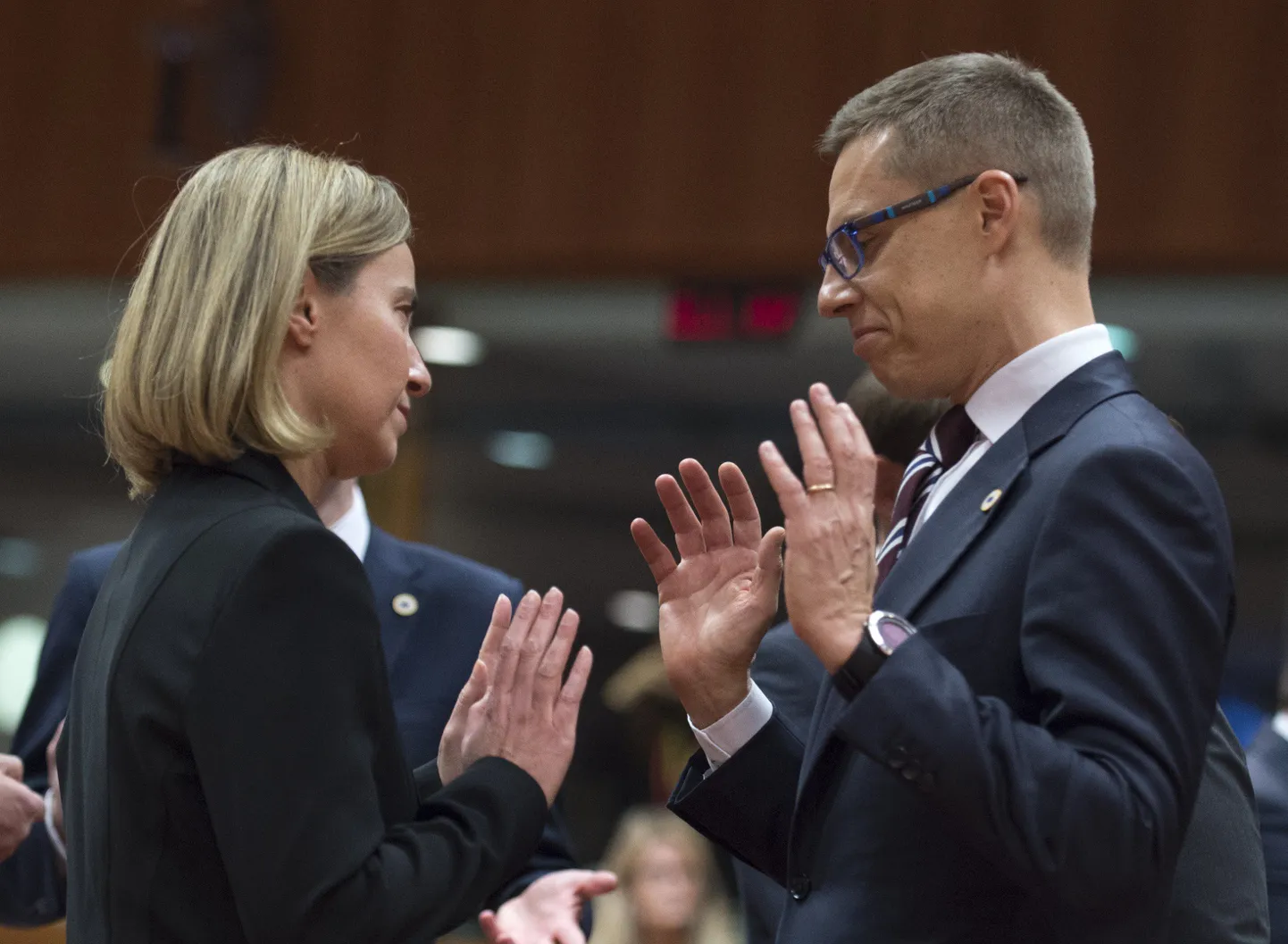 ELi välispoliitikajuht Frederica Mogherini koos Soome peaministri Alexander Stubbiga.
