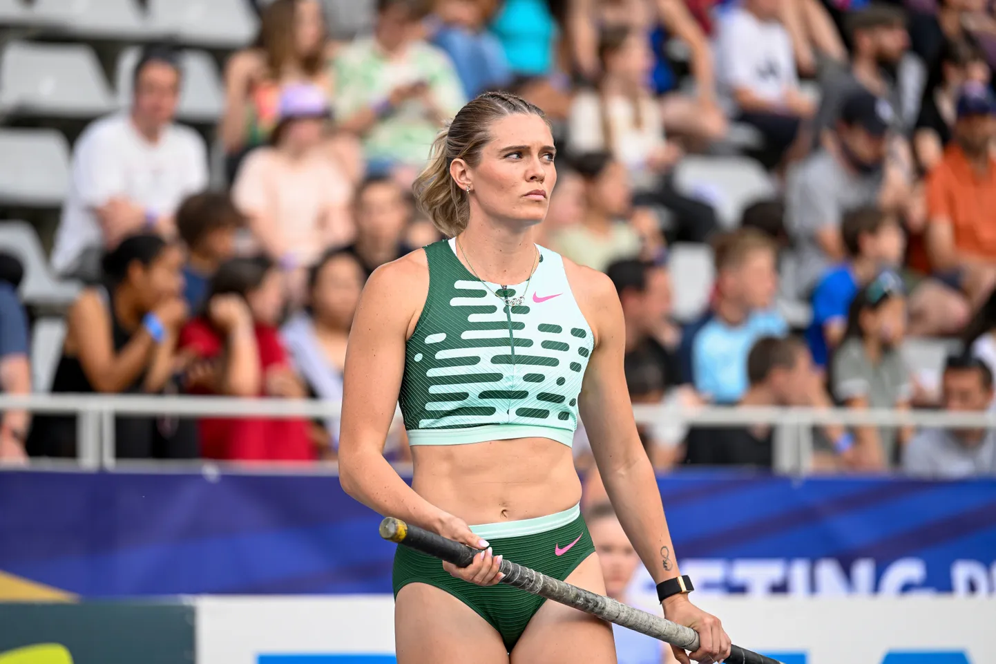 Teivashüppaja Alysha Newman, kes saavutas 2024. aasta olümpiamängude teivashüppes pronksmedali.