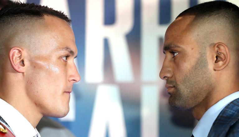 Josh Warrington (left) with Kid Galahad (right) during the press conference at Leeds City Museum.