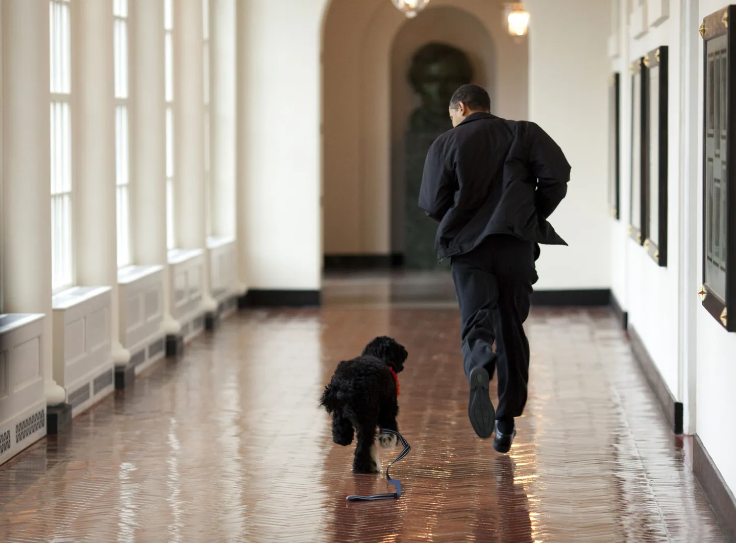 Barack Obama ja Bo Valges Majas jooksmas